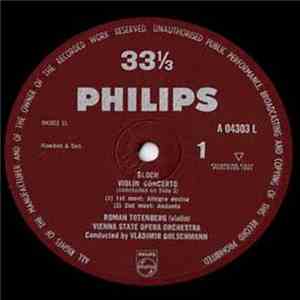 Bloch, Bartók, Roman Totenberg, Orchester Der Wiener Staatsoper, Vladimir Golschmann - Bloch Violing Concerto / Bartok Rhapsody No. 1 For Violin And Orchestra download free